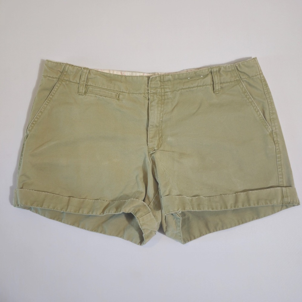 Old Navy Chino Shorts Women's 14 Olive Green Cuffed Hem Slash Pockets Outdoor